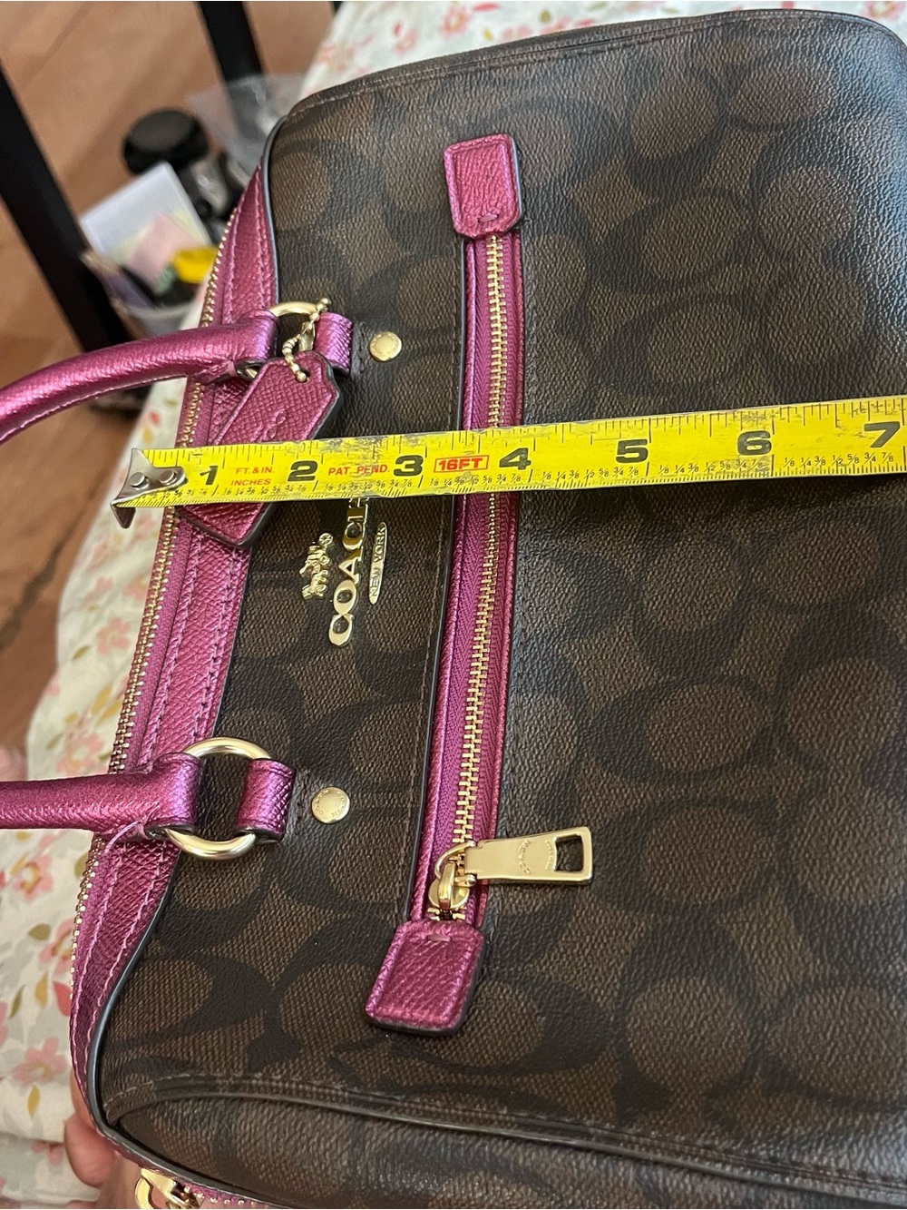 Coach Rowan Signature Brown & Hot Pink Dome Satchel Crossbody Bag - Picture 4 of 8